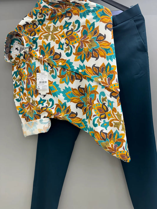 Soft Fabric Blue Elephant Printed Shirt with Professional Formal Pants