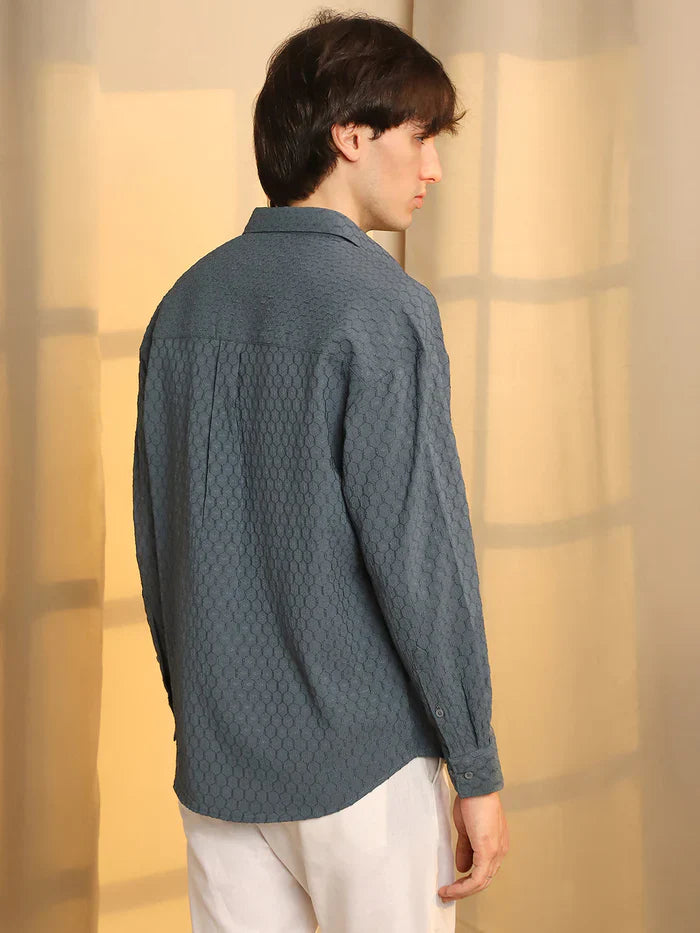 Relaxed Fit Oversized Shirt Made with Honeycomb Patterned Fabric