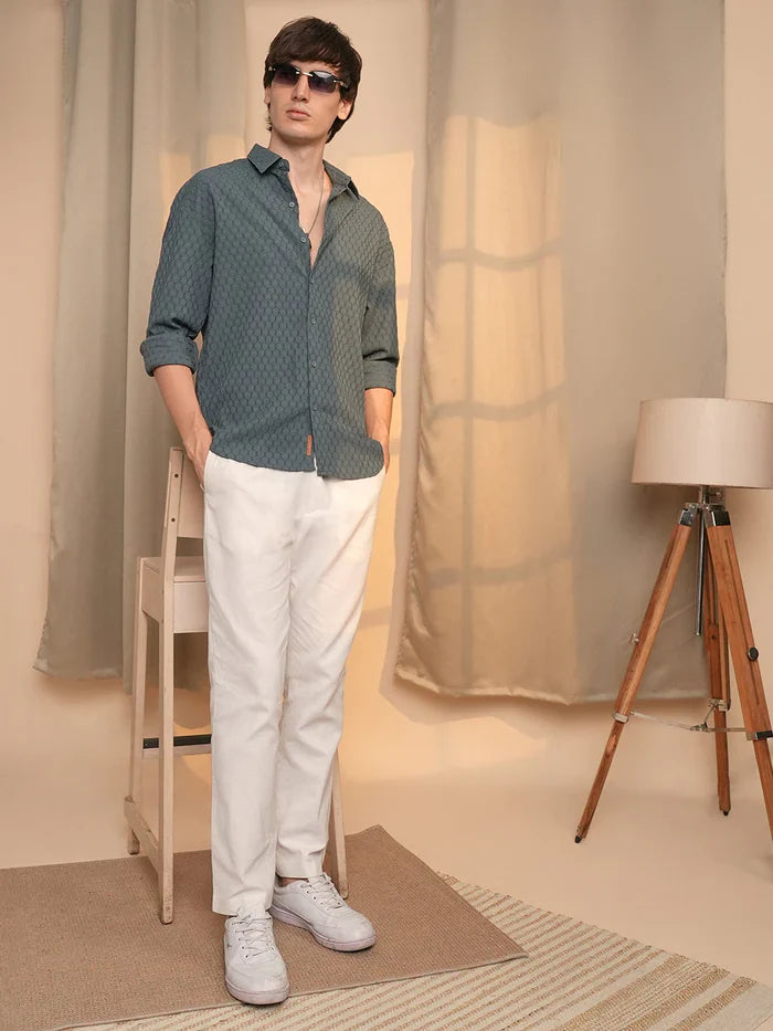 Relaxed Fit Oversized Shirt Made with Honeycomb Patterned Fabric