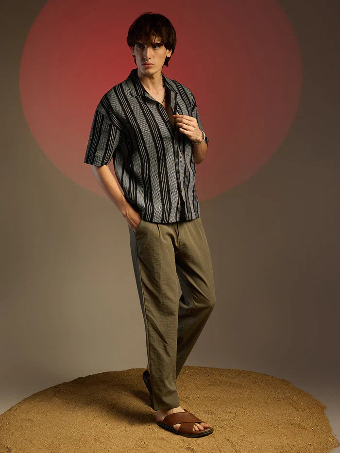 Breathable Woven Fabric Oversized Shirt with Classic Stripe Design