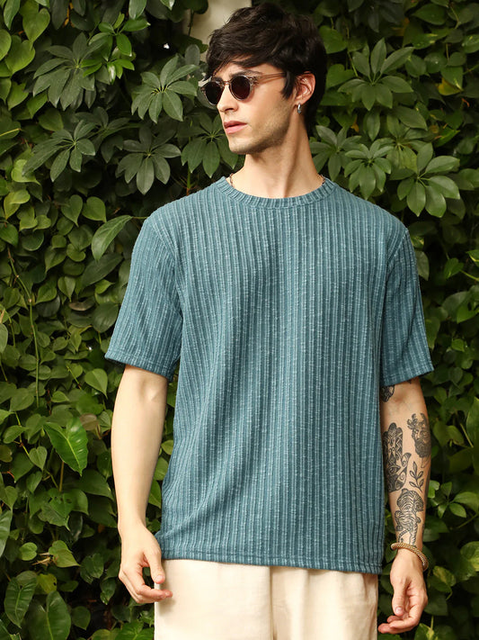 Casual Sugarcane Ribbed Oversized T-Shirt for Men with Soft Fabric and Comfortable Fit