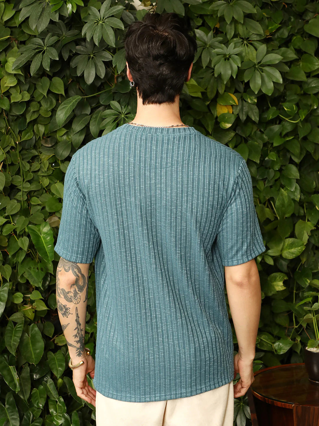 Casual Sugarcane Ribbed Oversized T-Shirt for Men with Soft Fabric and Comfortable Fit