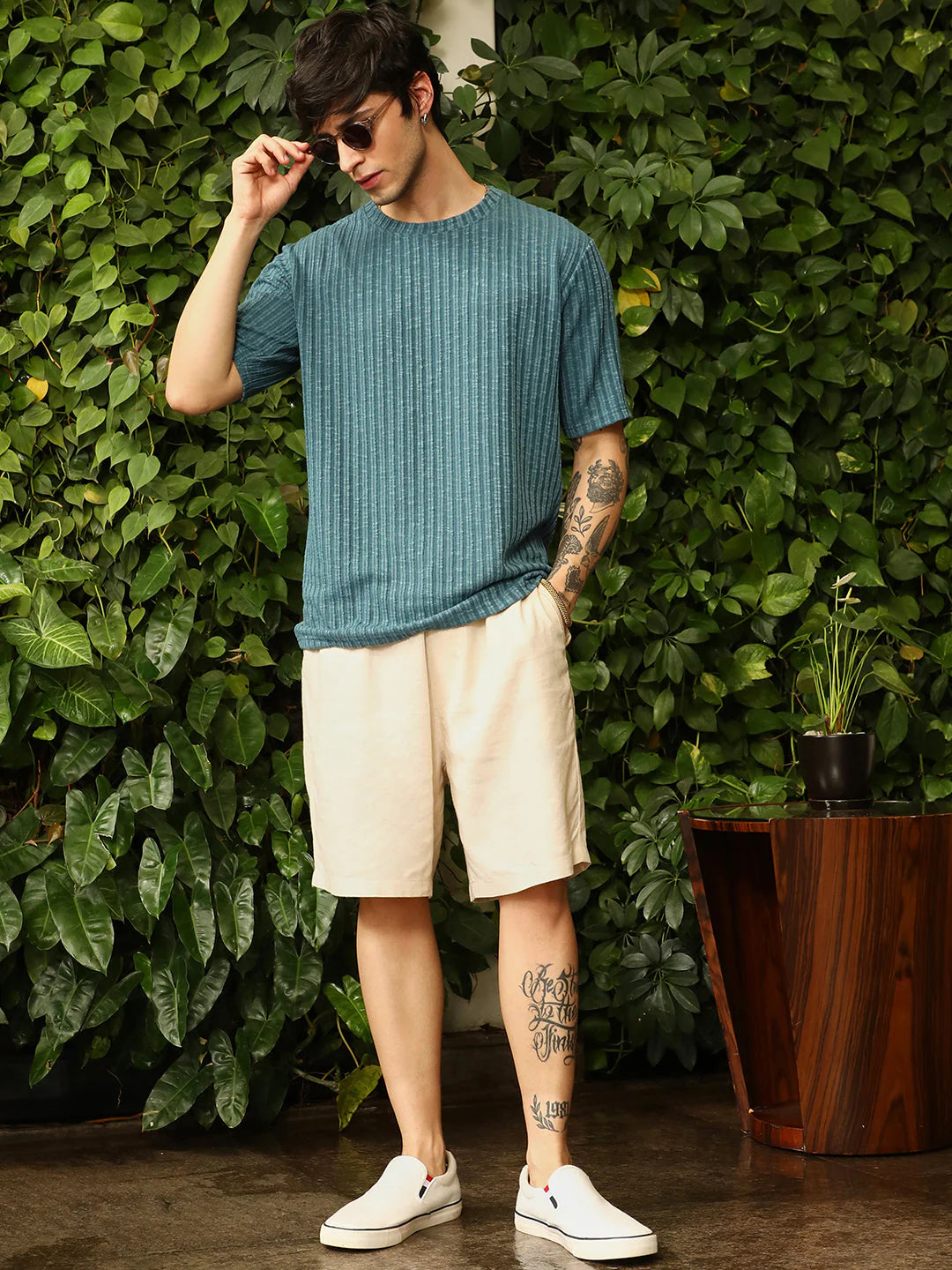 Casual Sugarcane Ribbed Oversized T-Shirt for Men with Soft Fabric and Comfortable Fit