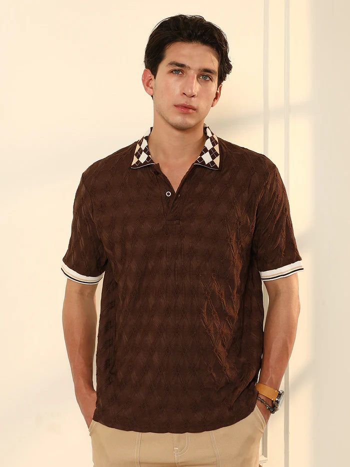 Block Argyle Knit Polo T Shirt Ideal for Casual Wear with Soft and Comfortable Texture