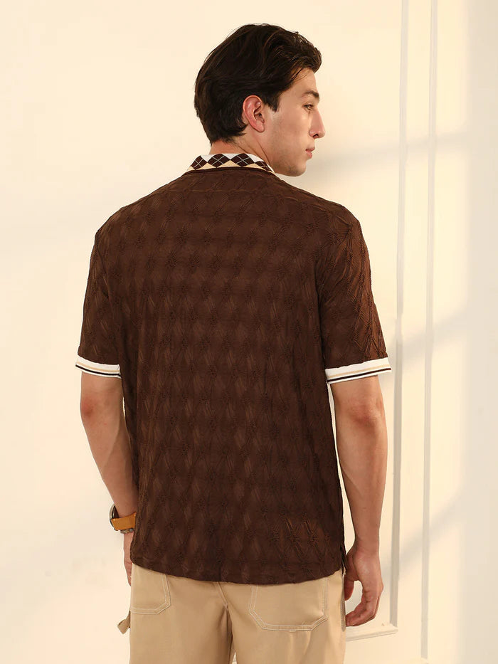 Block Argyle Knit Polo T Shirt Ideal for Casual Wear with Soft and Comfortable Texture
