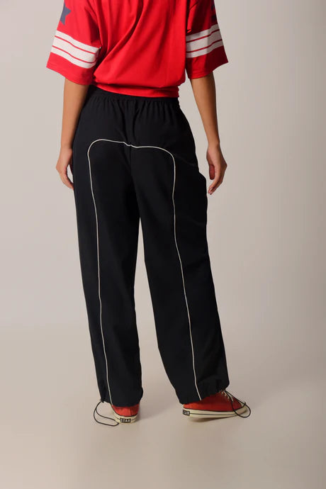Blue Parachute Pants with Stylish Piping Detailing and Relaxed Comfortable Fit