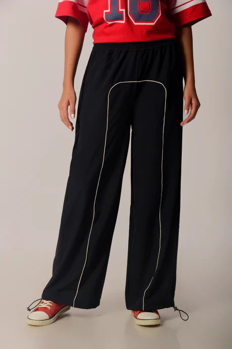 Blue Parachute Pants with Stylish Piping Detailing and Relaxed Comfortable Fit