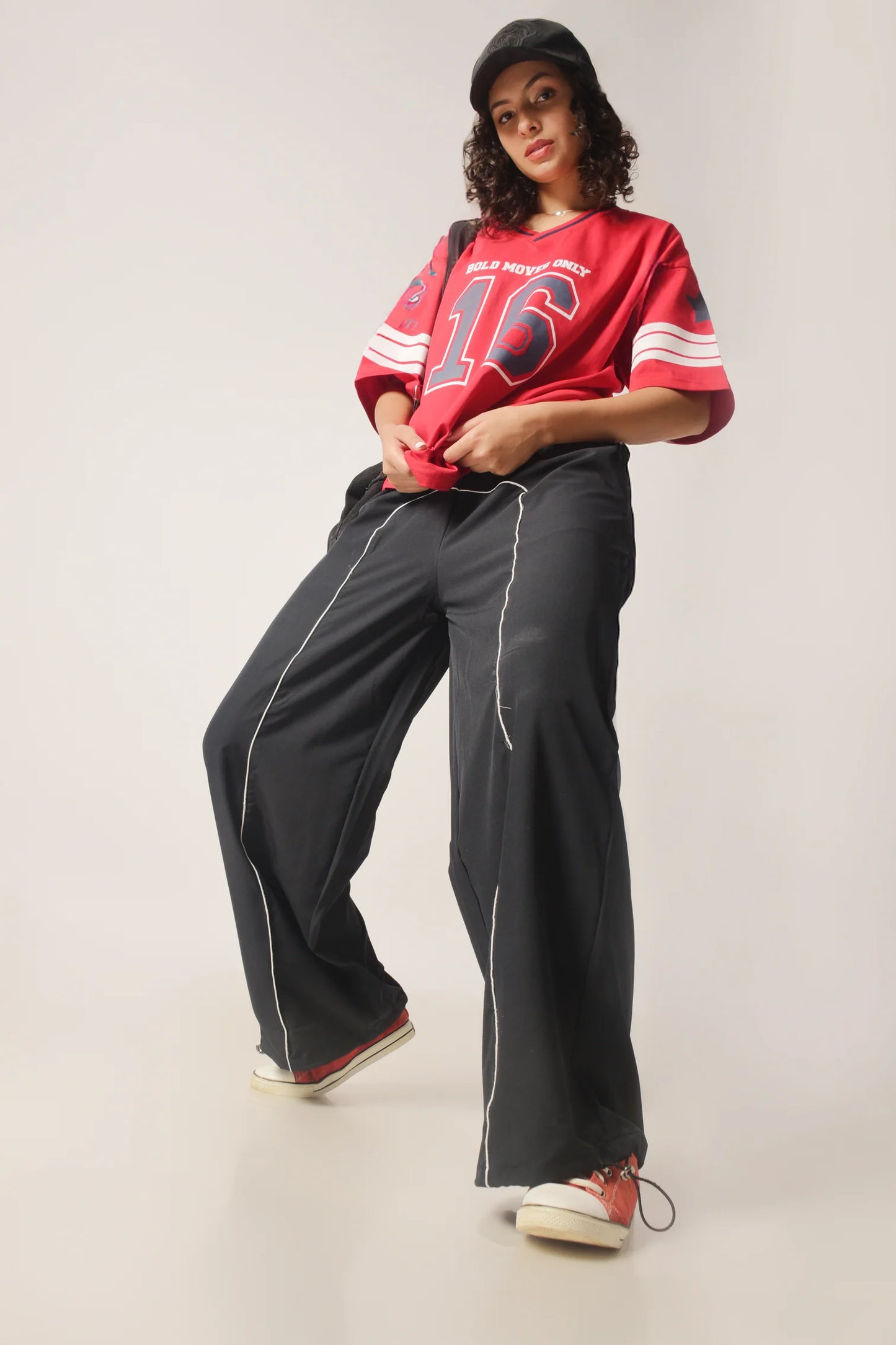 Blue Parachute Pants with Stylish Piping Detailing and Relaxed Comfortable Fit
