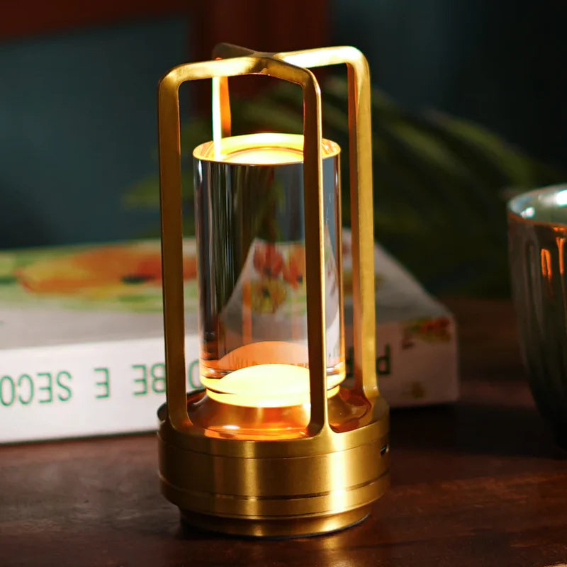 Modern Crystal LED Table Lamp with Touch Control, 3-Color Stepless Dimming, and Rechargeable Cordless Design
