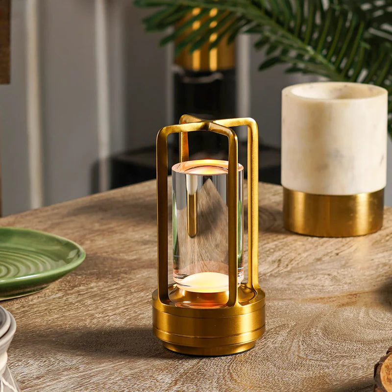Modern Crystal LED Table Lamp with Touch Control, 3-Color Stepless Dimming, and Rechargeable Cordless Design