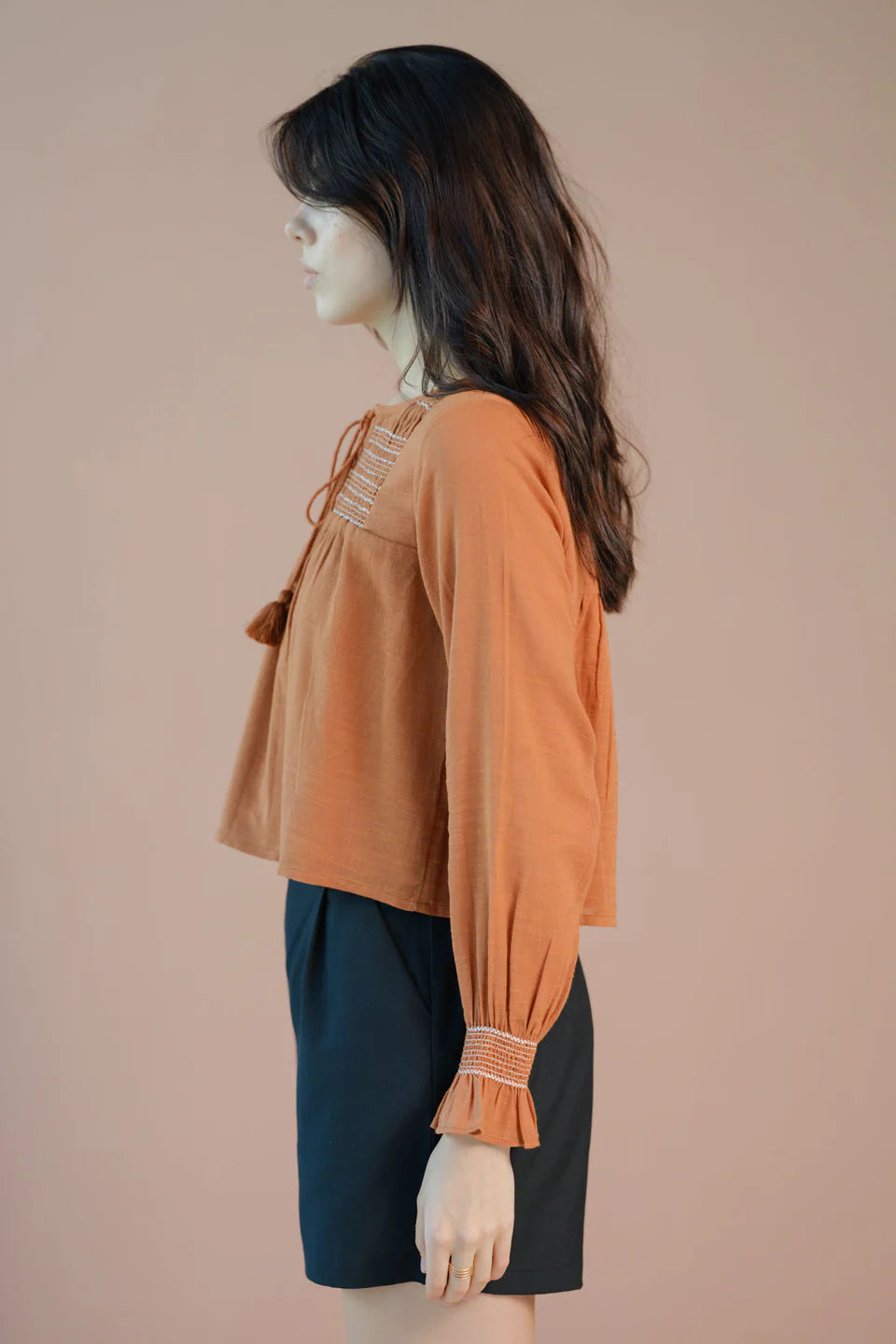 Versatile Women’s Cotton Balloon Sleeve Top with Detailed Embroidery for Layered or Standalone Wear
