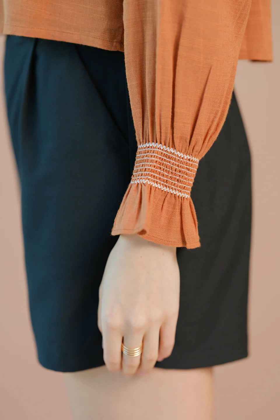 Versatile Women’s Cotton Balloon Sleeve Top with Detailed Embroidery for Layered or Standalone Wear
