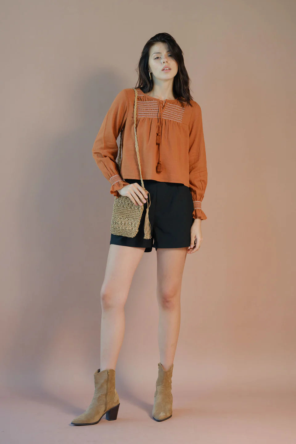 Versatile Women’s Cotton Balloon Sleeve Top with Detailed Embroidery for Layered or Standalone Wear