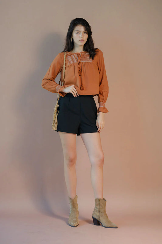 Versatile Women’s Cotton Balloon Sleeve Top with Detailed Embroidery for Layered or Standalone Wear