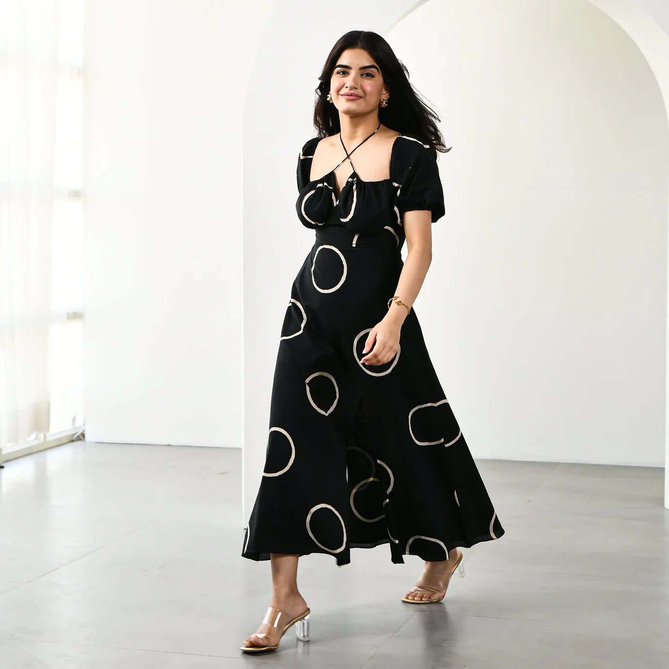 Women’s Minnie Polka Dot Dress Vintage Sleeveless A-Line Dress with Bow Belt