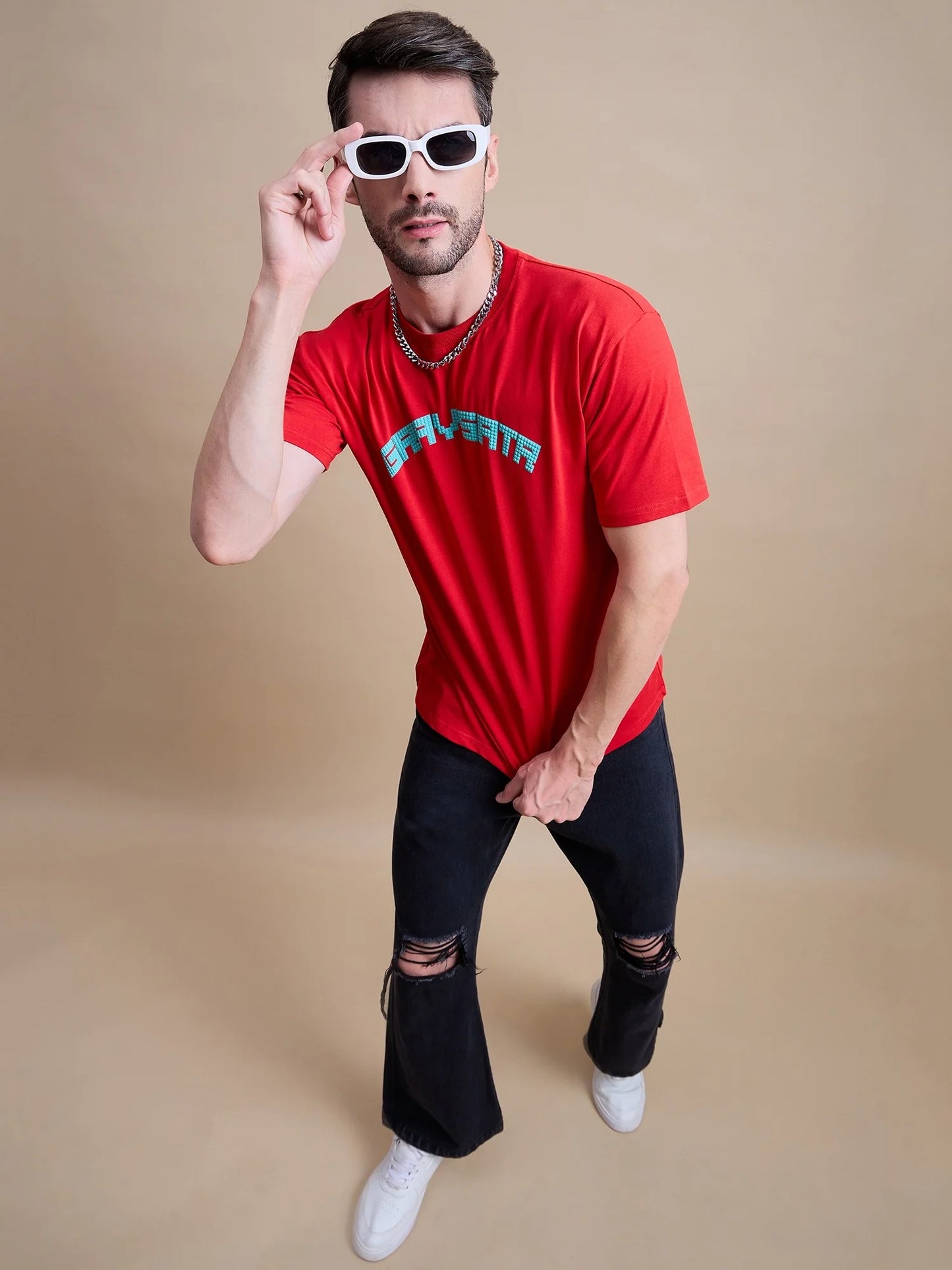 Mens Red Casual Oversized Cotton T Shirt with Soft Material and Stylish Look