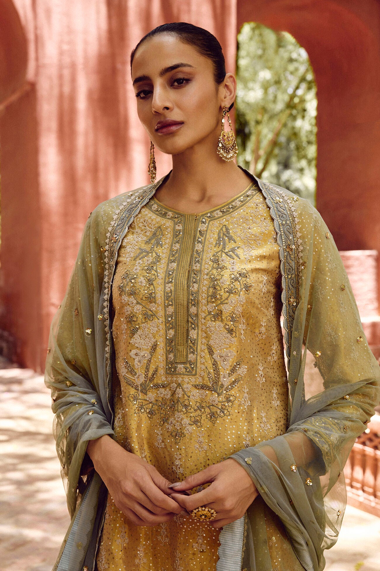 Stylish Gold Embroidered Silk Suit Set with Dupatta for Weddings, Celebrations, and Parties