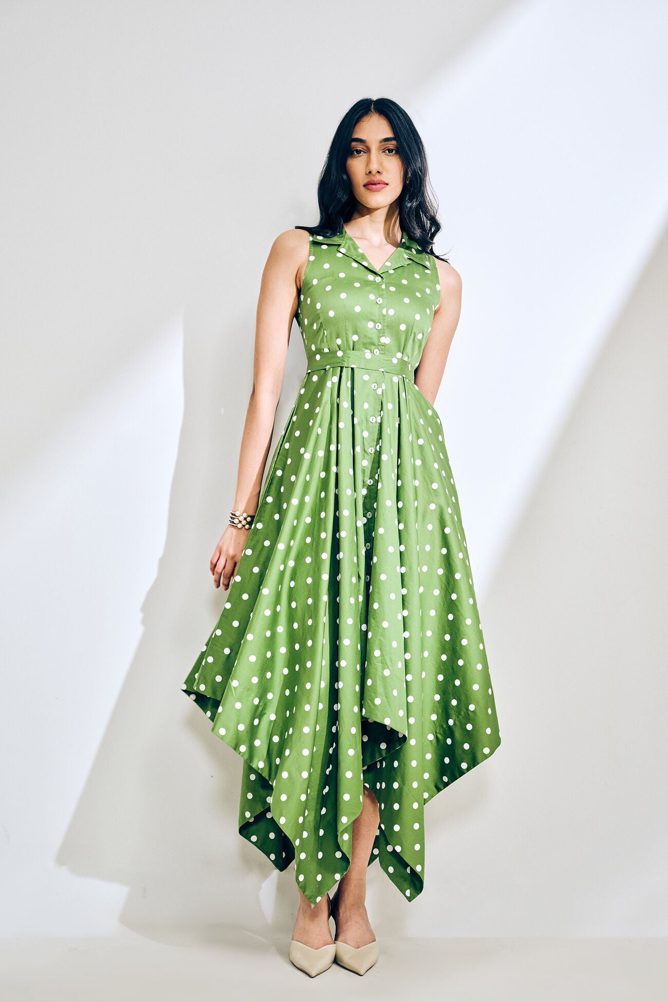 Lightweight Asymmetrical Cotton Dress with Polka Candy Print