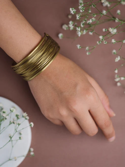 Trendy Quad Wired Brass Combo Pack of 2 Bracelets and 2 Rings – Anti-Tarnish Jewelry Set