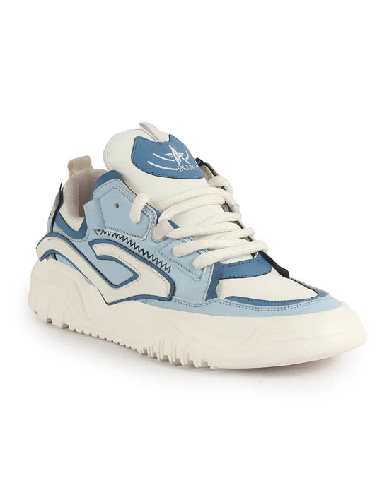 Stylish Men’s Blue Colorblock Mid Top Chunky Sneakers Comfortable Lace Up Shoes for Running Gym and Daily Outfits