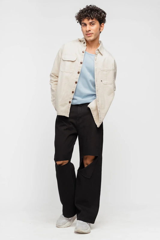 Black Box Slit Men’s Wide Leg Jeans Comfortable Casual Denim with Contemporary Style