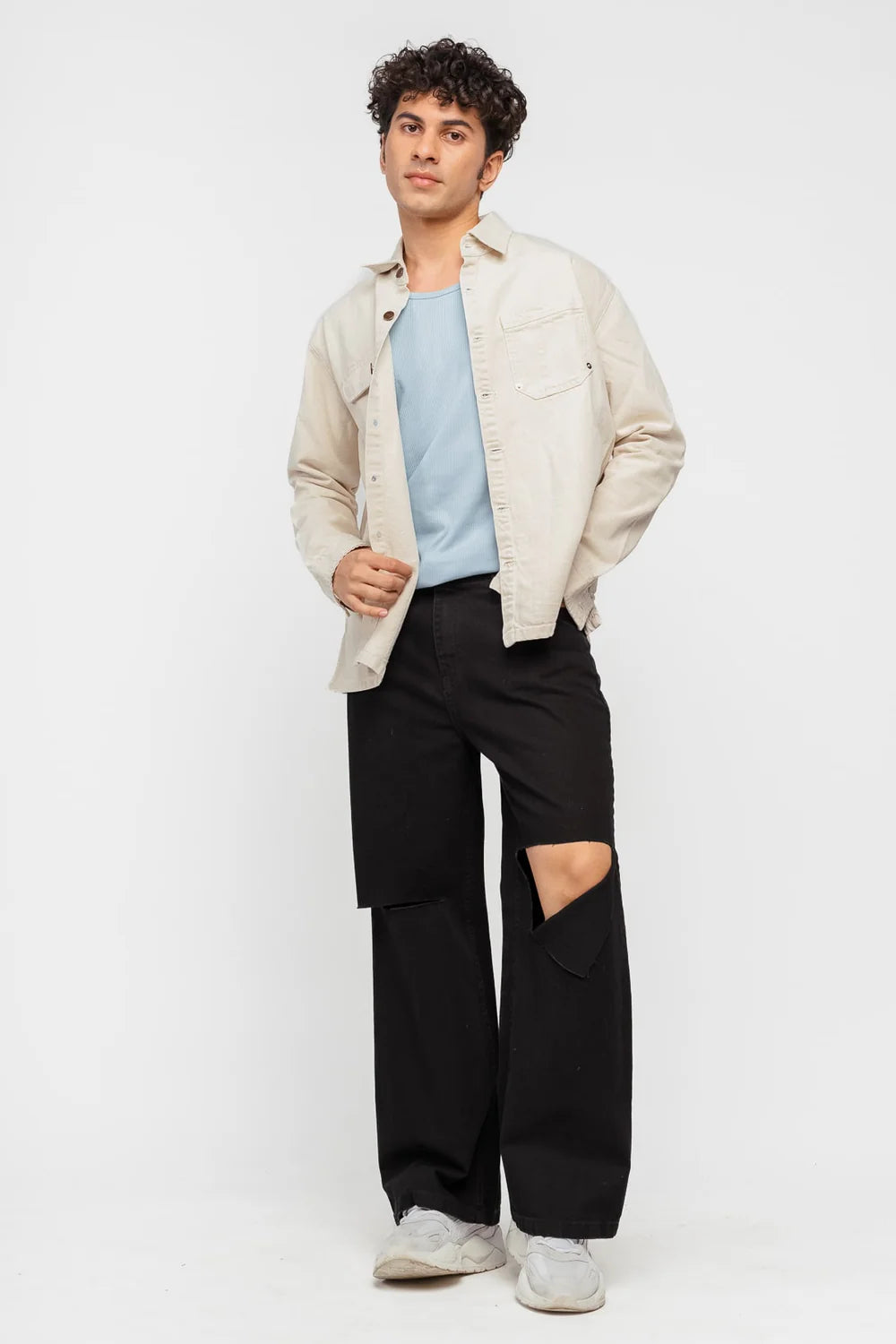 Black Box Slit Men’s Wide Leg Jeans Comfortable Casual Denim with Contemporary Style