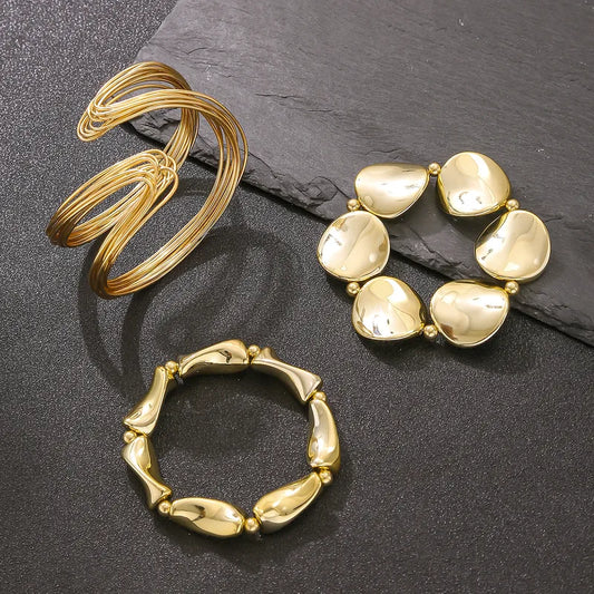 Geometric Wave Open Hand Bracelet Set for Women – Punk Style, Irregular Resin Design, Durable Jewelry