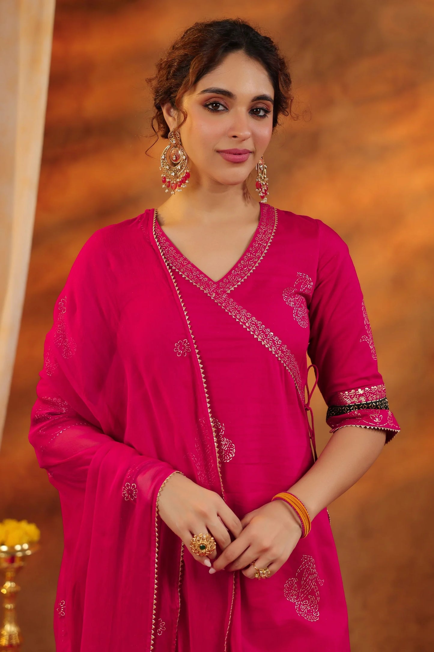 Luxury Gold Print Kurta Set with Pant and Dupatta for Women Partywear and Traditional Events