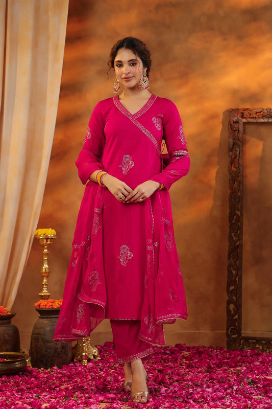 Luxury Gold Print Kurta Set with Pant and Dupatta for Women Partywear and Traditional Events