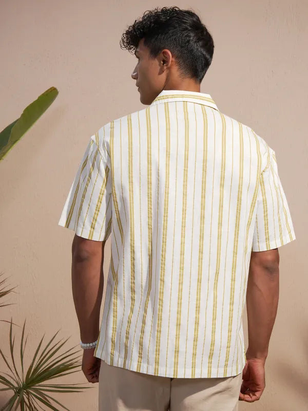 Comfortable Men Olive Striped Oversized Fit Shirt for Daily Wear