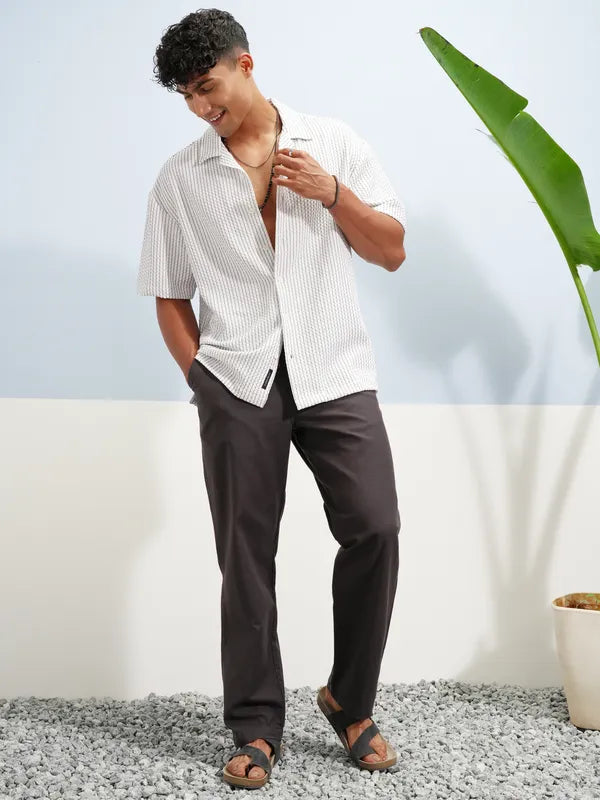 Fashionable Men’s White Self Design Oversized Fit Shirt for Parties and Casual Looks