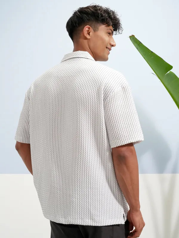 Fashionable Men’s White Self Design Oversized Fit Shirt for Parties and Casual Looks