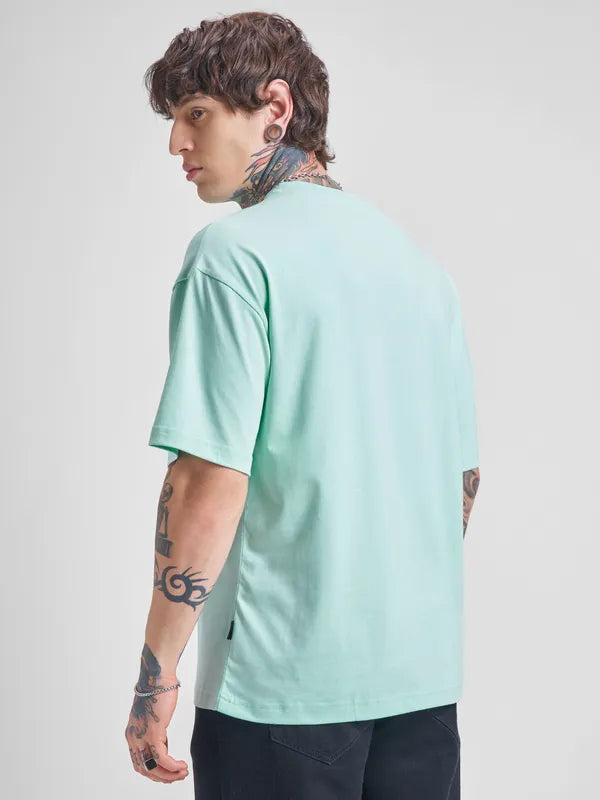 Green Printed Round Neck Casual Oversized T Shirt for Men Ideal for Everyday Wear