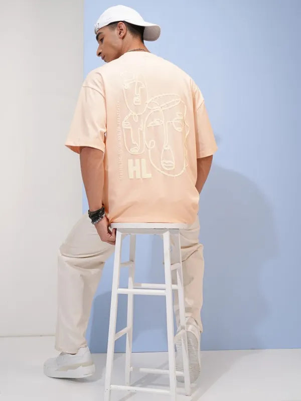 Fashionable Oversized Peach Color Printed T-Shirt for Men