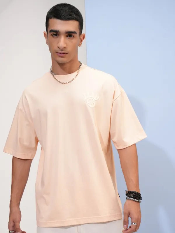 Fashionable Oversized Peach Color Printed T-Shirt for Men