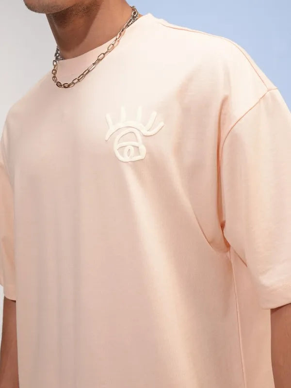 Fashionable Oversized Peach Color Printed T-Shirt for Men