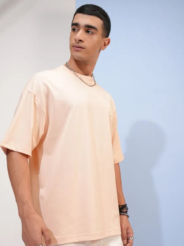 Fashionable Oversized Peach Color Printed T-Shirt for Men