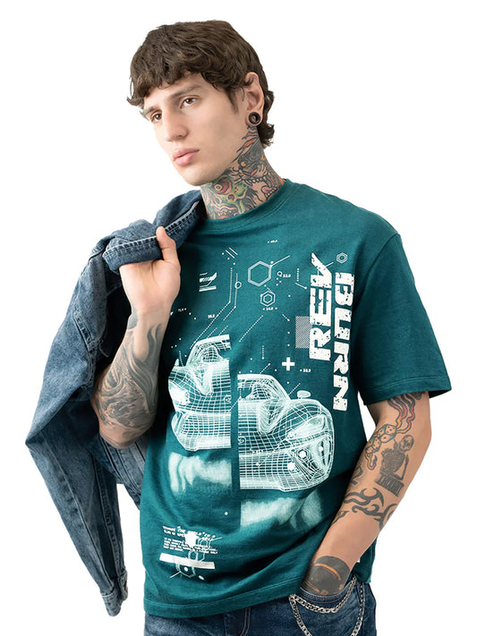 Men’s Relaxed Fit Oversized Cotton T-Shirt with Print and Half Sleeves