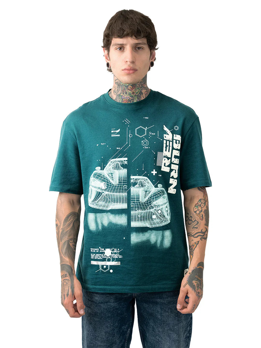 Men’s Relaxed Fit Oversized Cotton T-Shirt with Print and Half Sleeves