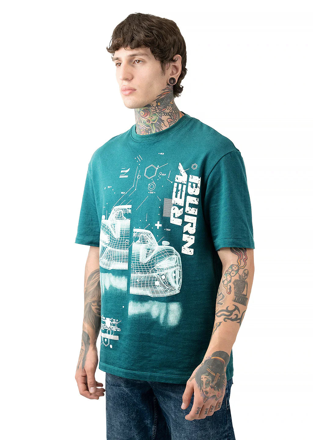 Men’s Relaxed Fit Oversized Cotton T-Shirt with Print and Half Sleeves