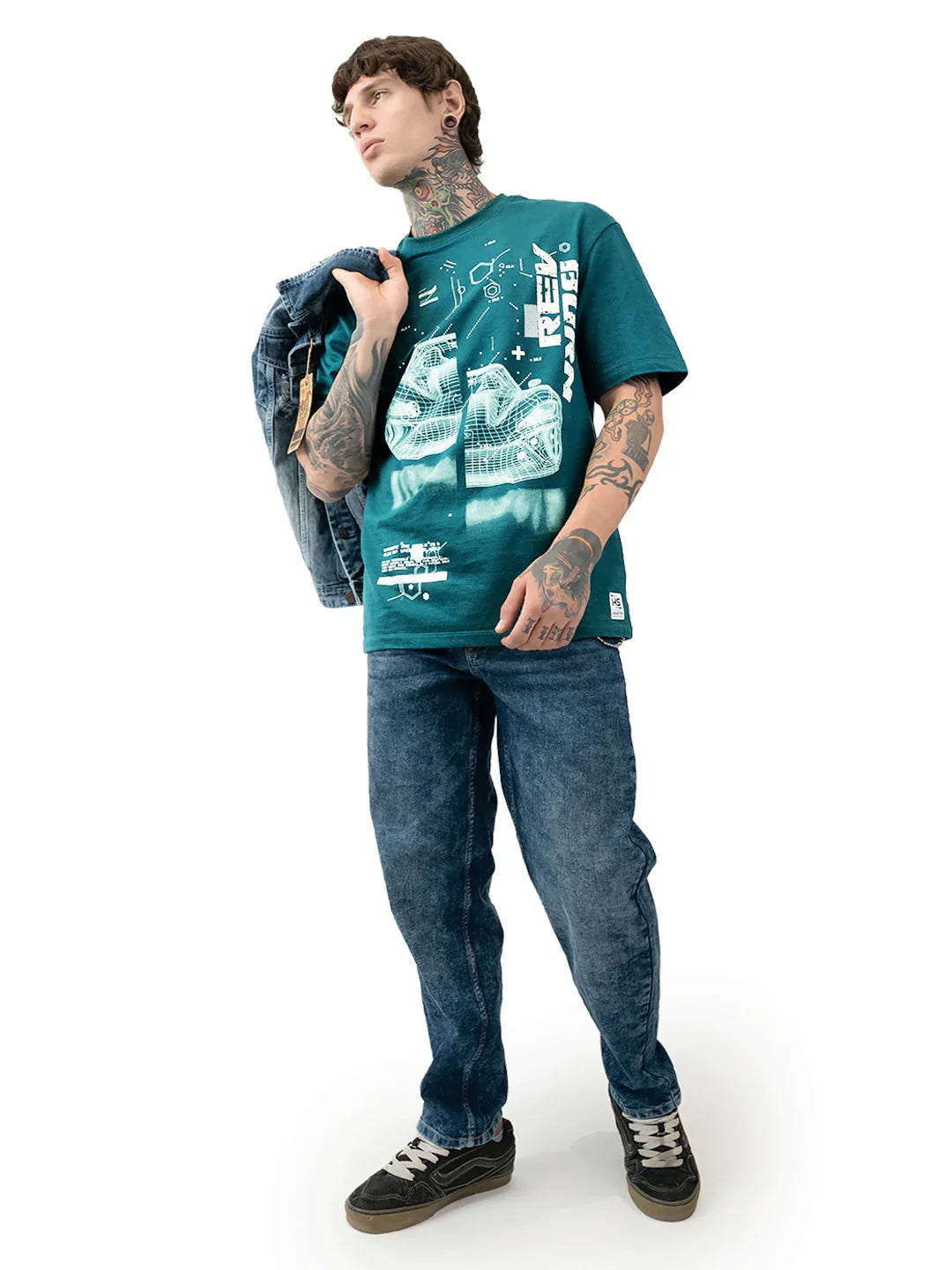 Men’s Relaxed Fit Oversized Cotton T-Shirt with Print and Half Sleeves