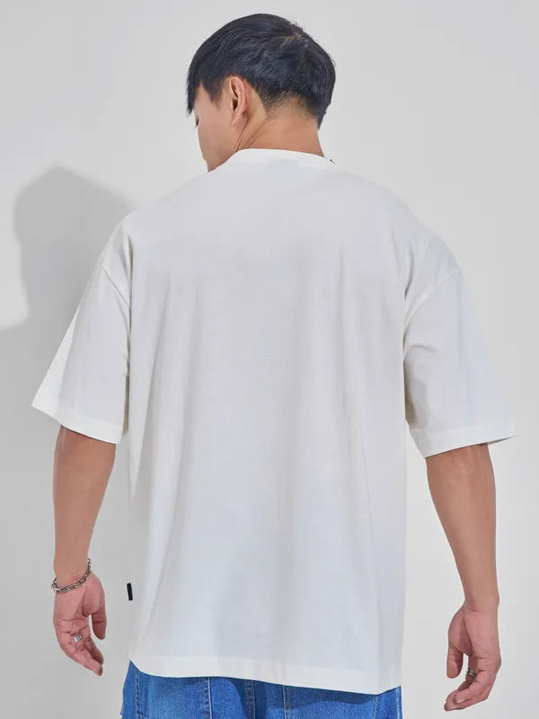 Off White Spongebob Squarepants Graphic Print Round Neck Oversized T Shirt for Men