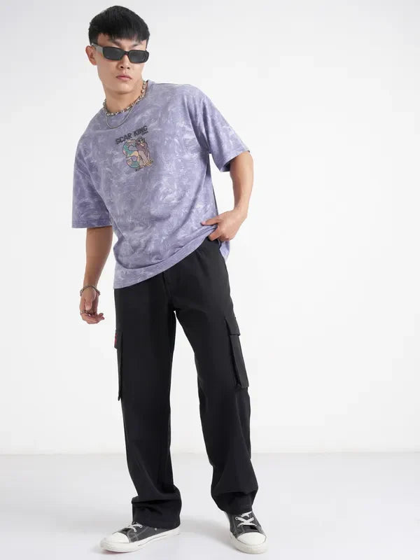 Men’s Purple Lion King Printed Oversized Round Neck Graphic T-Shirt