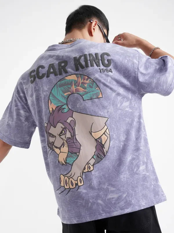 Men’s Purple Lion King Printed Oversized Round Neck Graphic T-Shirt
