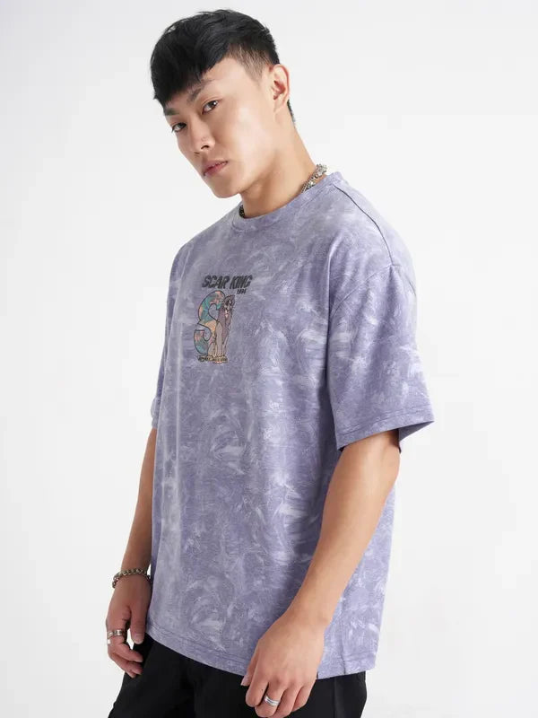 Men’s Purple Lion King Printed Oversized Round Neck Graphic T-Shirt