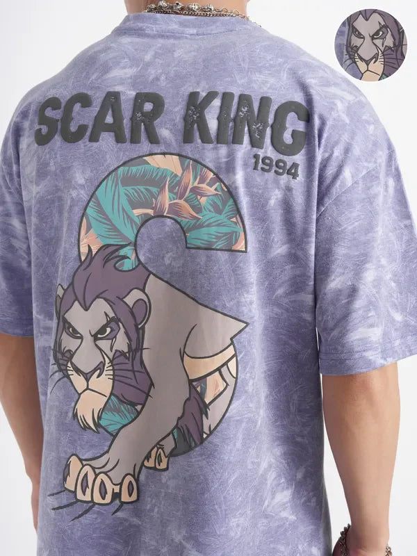 Men’s Purple Lion King Printed Oversized Round Neck Graphic T-Shirt