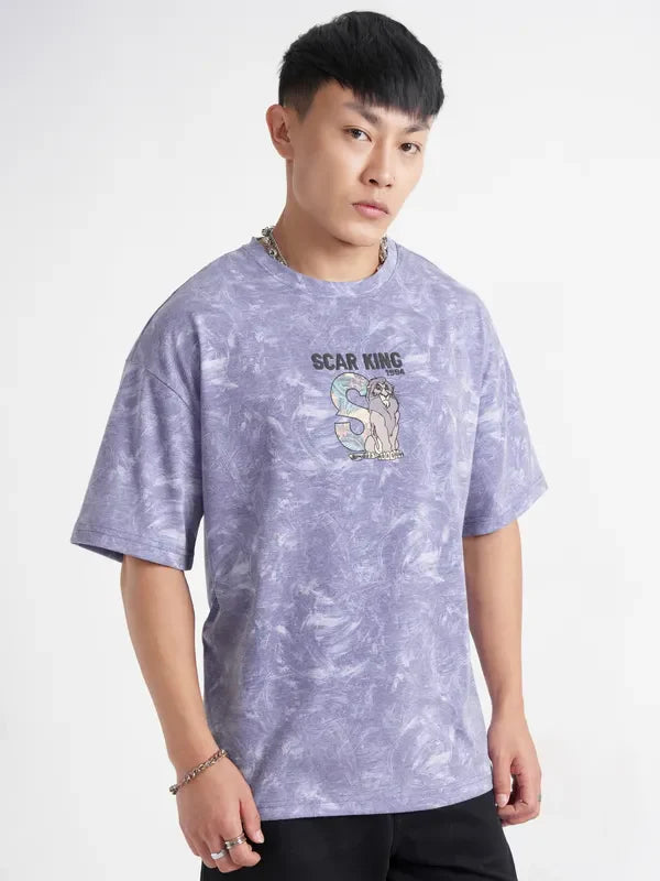 Men’s Purple Lion King Printed Oversized Round Neck Graphic T-Shirt
