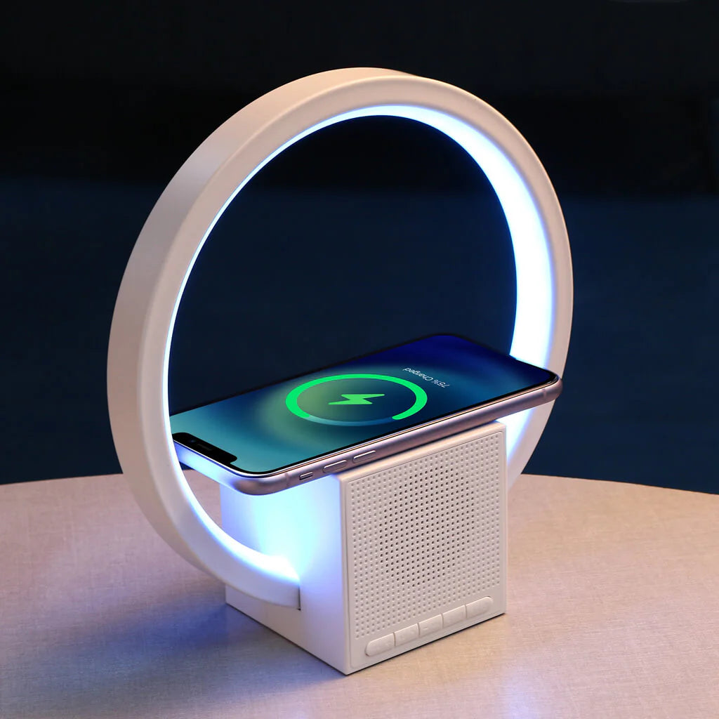 LED Lamp with Wireless Charging and Bluetooth Speaker