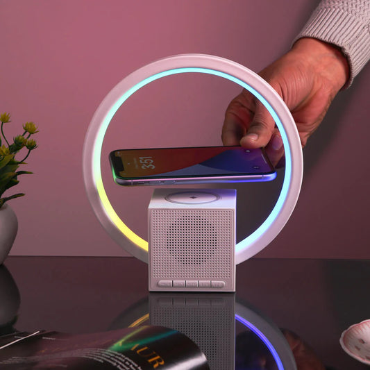 LED Lamp with Wireless Charging and Bluetooth Speaker