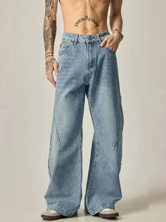 Mens Flare Fit Blue Wash Jeans with Smooth Clean Design for Everyday Wear